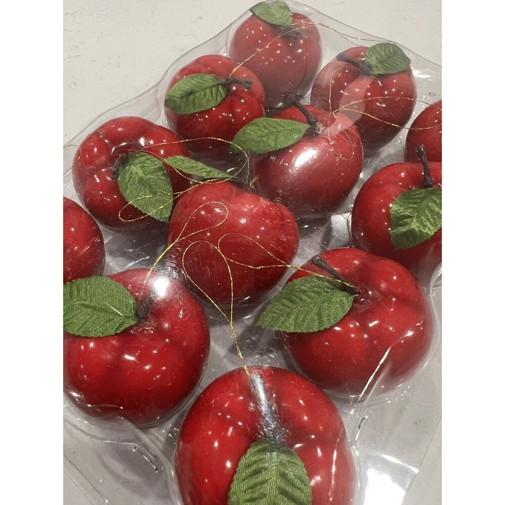 Vintage Lot 12 Hanging Christmas Apples Ornaments (New Sealed) Red Holiday
